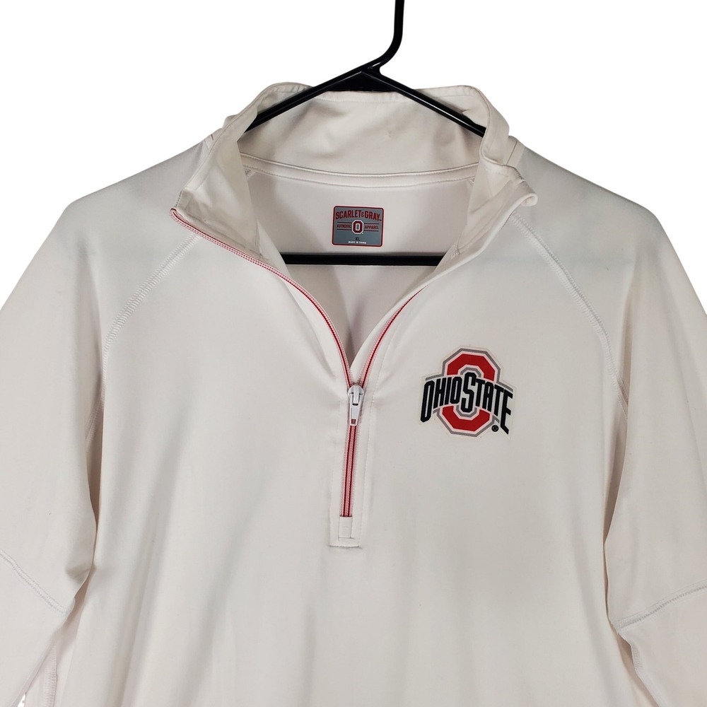 Scarlet & Gray Ohio State Buckeyes White Quarter Zip Pullover Thumbholes XL